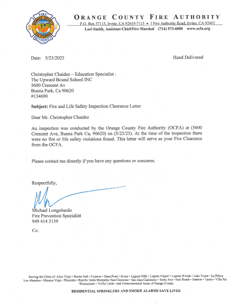 Fire Department Letter